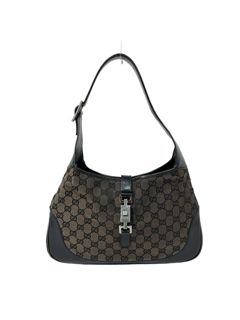 Gucci Shoulder Bag GG Pattern Jackie Black Leather